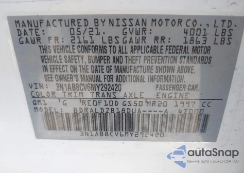 2021 Nissan Sentra Sv Xtronic Cvt из США, поврежденный, VIN 3N1AB8CV6MY292420